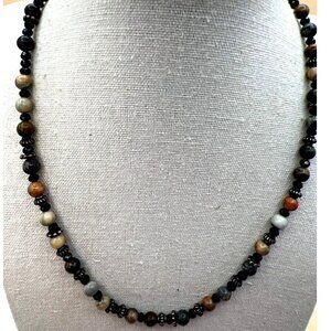 Handcrafted Beaded Necklace With Earth Tone Gemstones & Metal Spacers.   B88